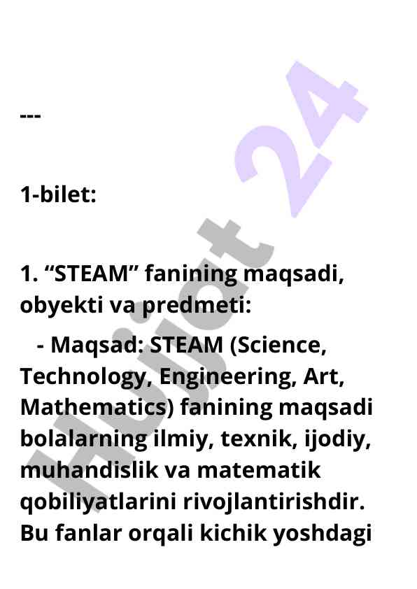 Steam ta'lim texnologiyasi va maktabgacha ta'lim