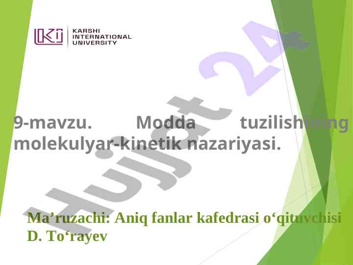 Molekulyar-kinetik nazariyasi asoslari