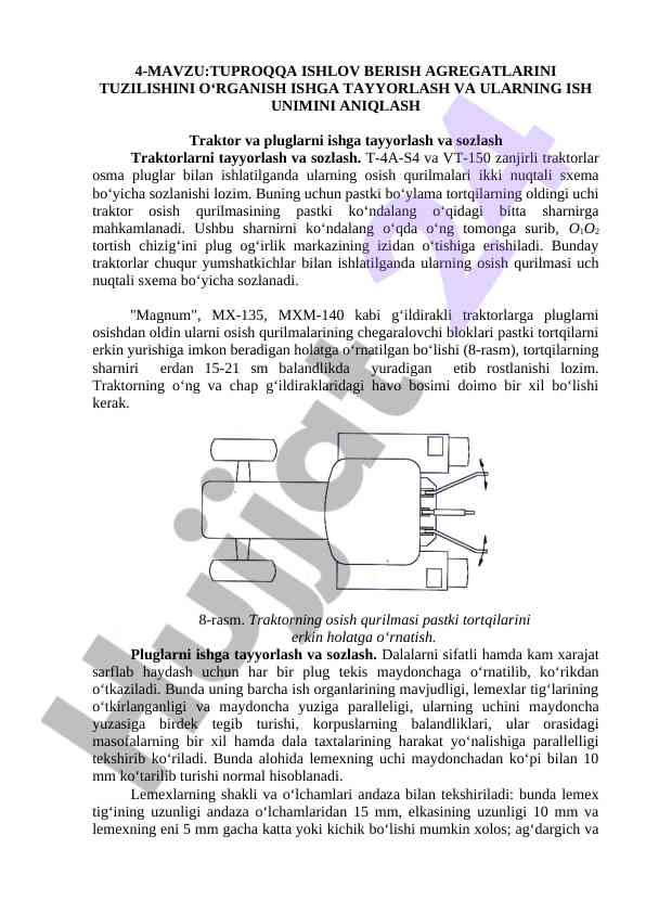 Tuproqqa ishlov berish agregatlari tuzilishi o'rganish