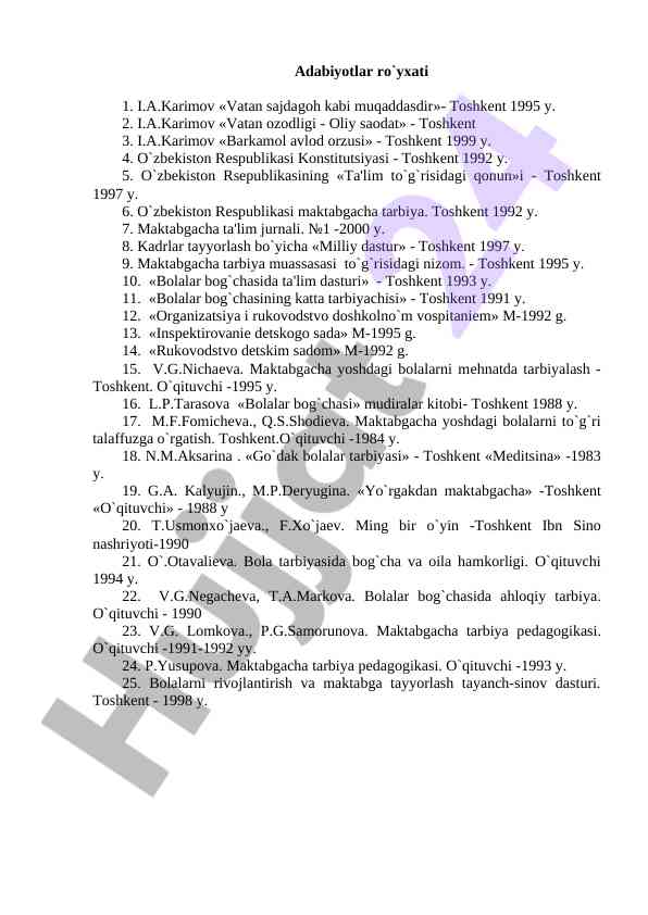 Adabiyotlar ro'yxati maktabgacha ta'lim uchilari