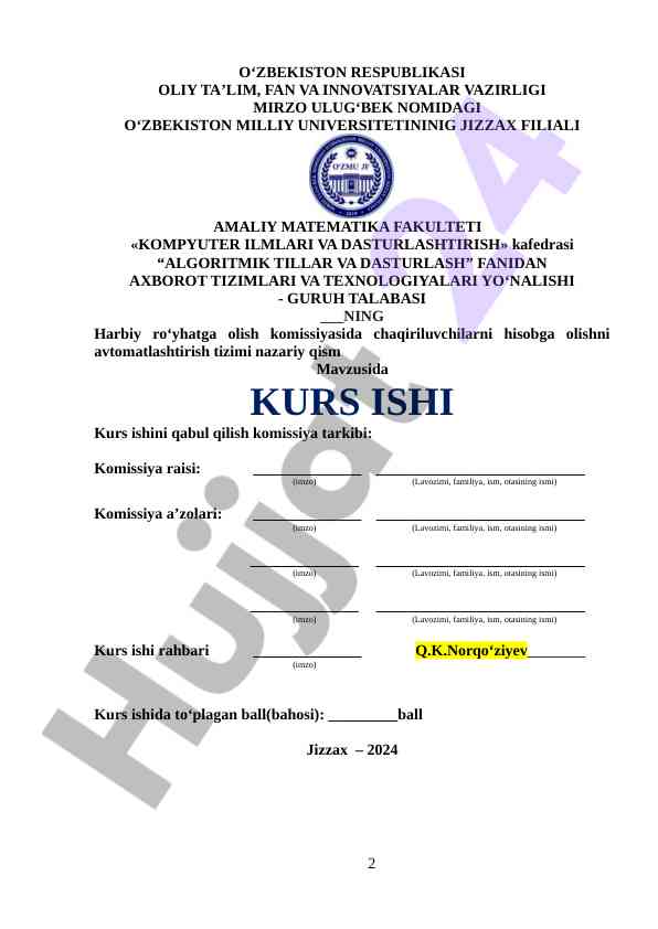 Avtomatlashtirilgan hisobga olish tizimlari kurs ishi