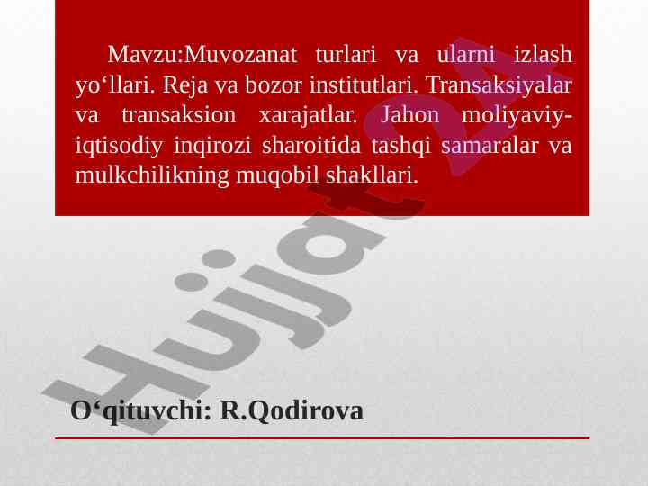 Muvozanat turlari va ularni izlash yo‘llari