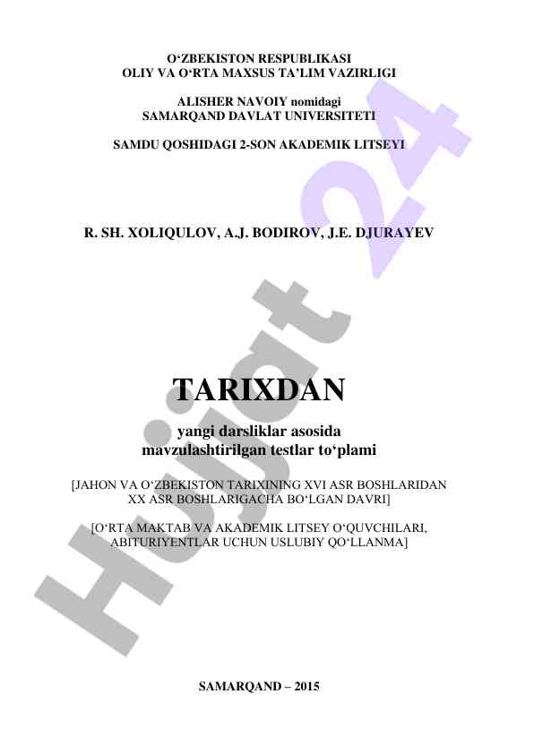Tarixdan yangi darsliklar asosida testlar to‘plami