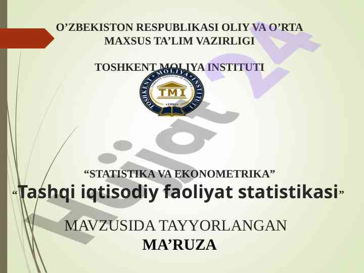 Tashqi iqtisodiy faoliyat statistikasi ma'ruzasi