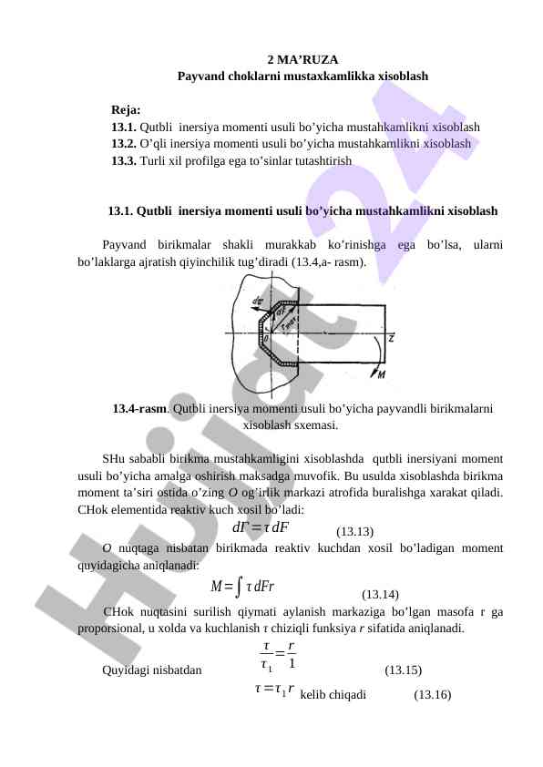 Payvand choklarni mustahkamlikka xisoblash usullari