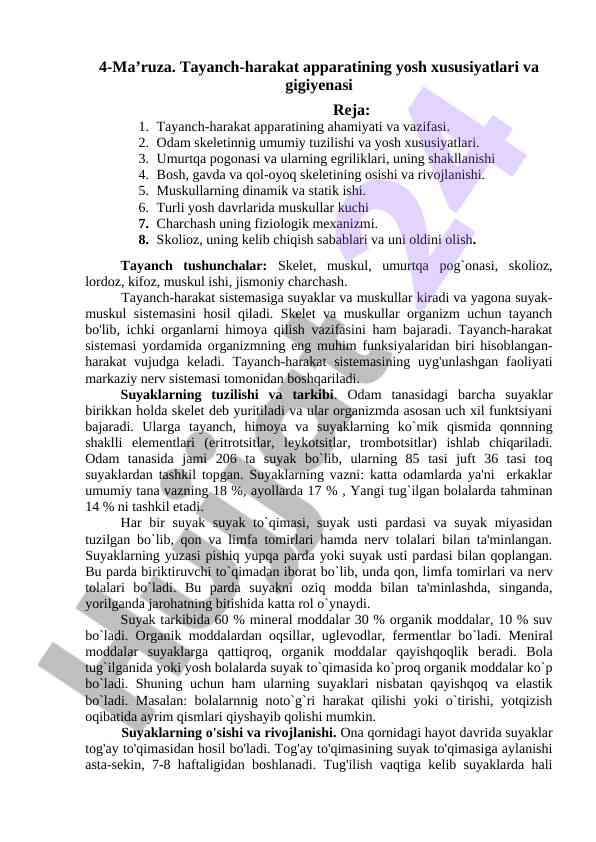 Hayotiy harakat apparati va gigiyenasi