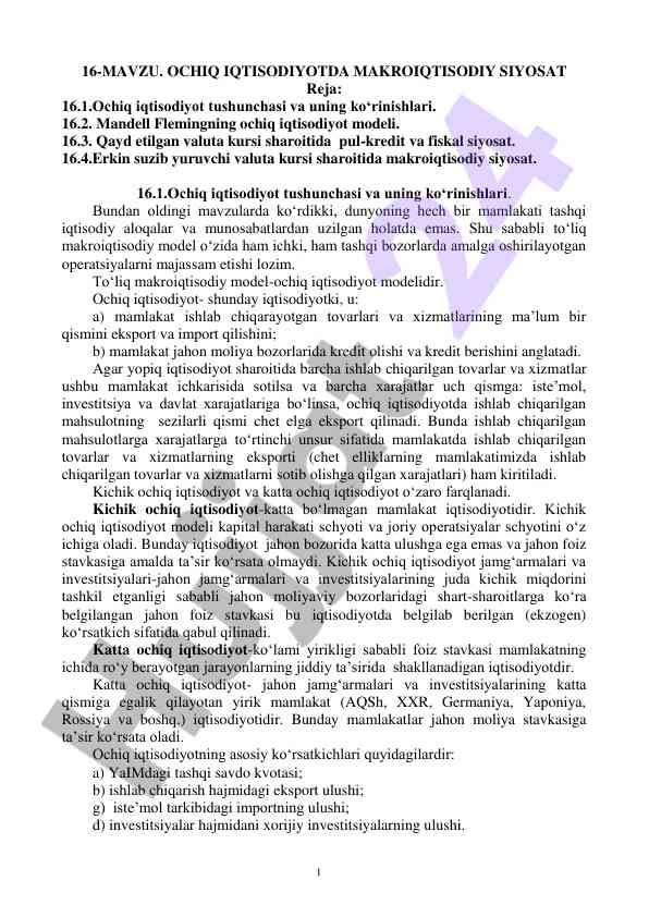 Ochiq iqtisodiyotda makroiqtisodiy siyosat