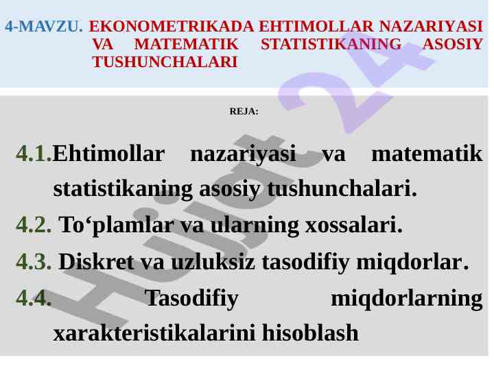 Ehtimollar nazariyasi va matematik statistika asoslari