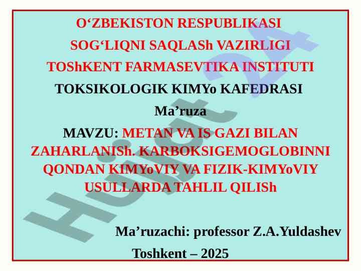 Metan va is gazi bilan zaharlandish ta‘limi