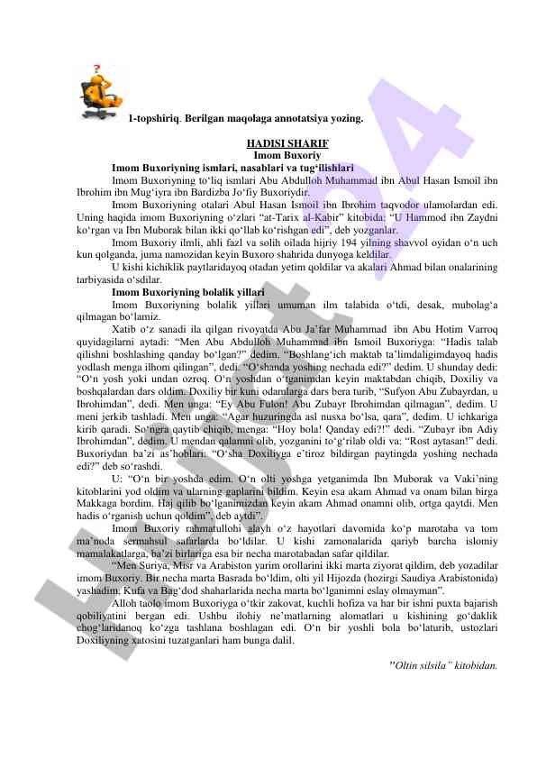 Imom buxoriy haqida mukammal maqola