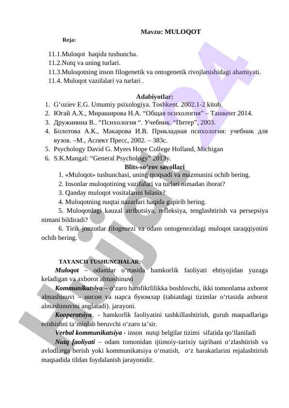 Muloqot haqida tushunchalar va vazifalari