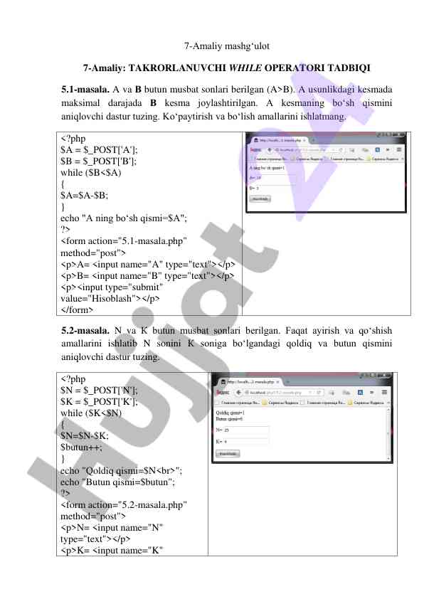 Amaliy mashg‘ulot: while operatorlari bo‘yicha dasturlar