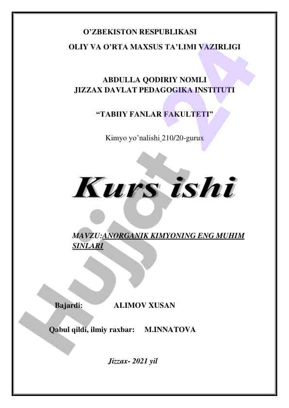 Anorganik kimyoning eng muhim sinflari