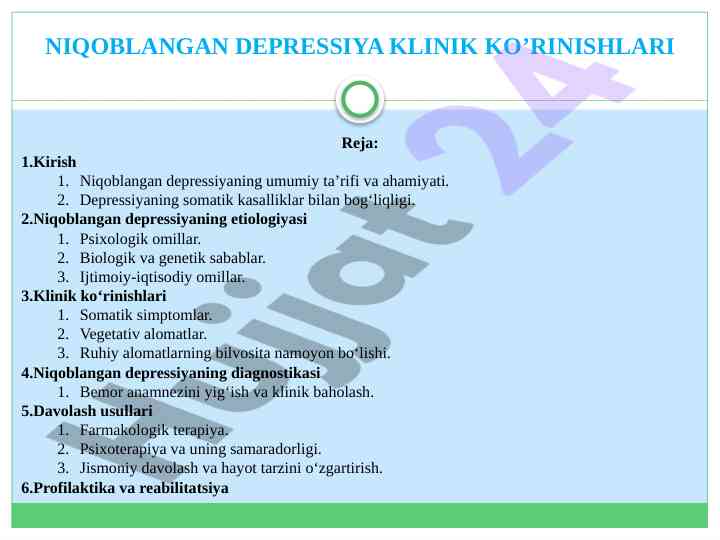 Niqoblangan depressiya klinik ko’rinishlari tahlili