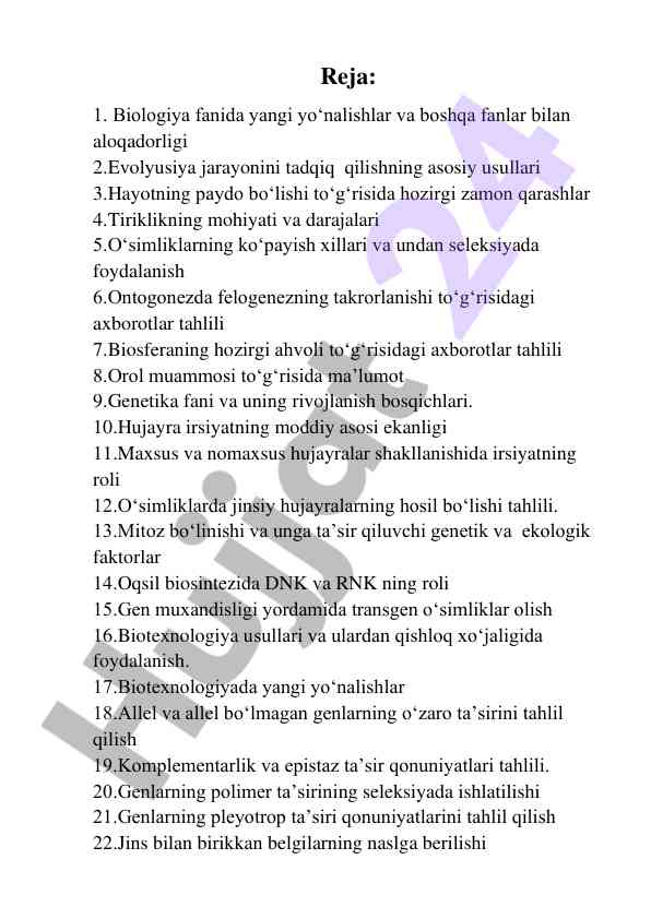 Biologiya fanida yangi yo‘nalishlar va tekshiruv usullari