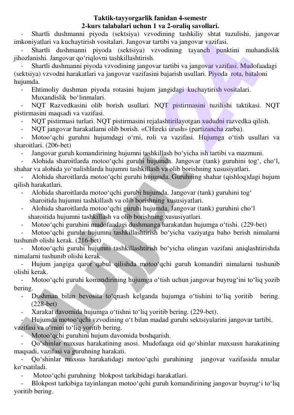 Taktik-tayyorgarlik fanidan oraliq savollar