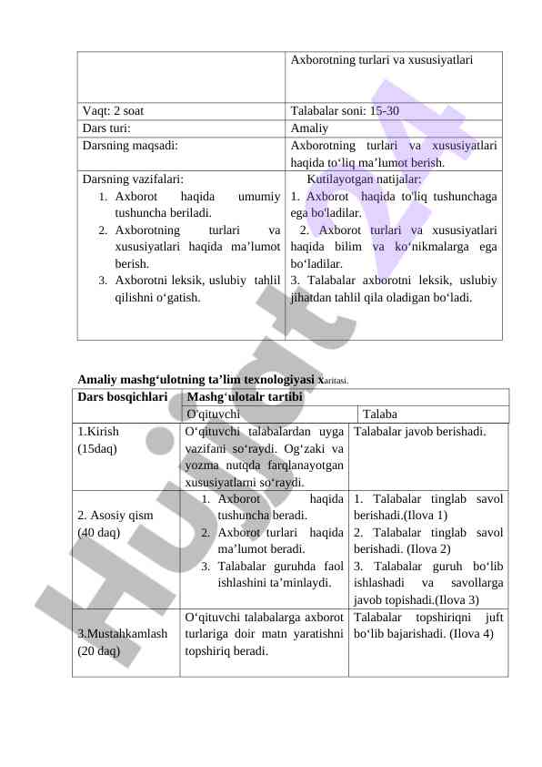 Axborotning turlari va xususiyatlari bo'yicha ma'lumot