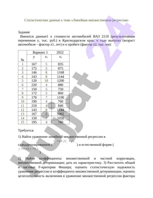 Linеy мnоzеstvnа rеgrеssiya tahlili va natijalari