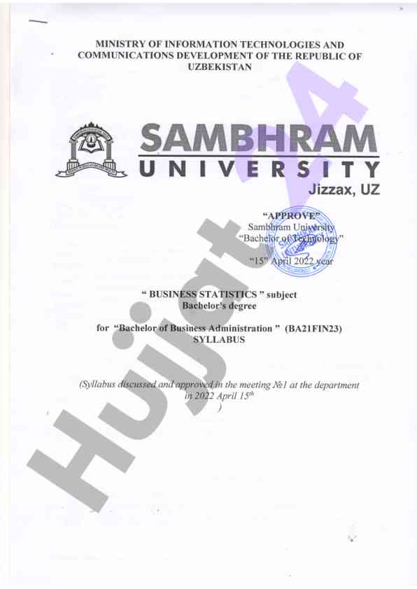 Business statistics syllabus for bachelors degree