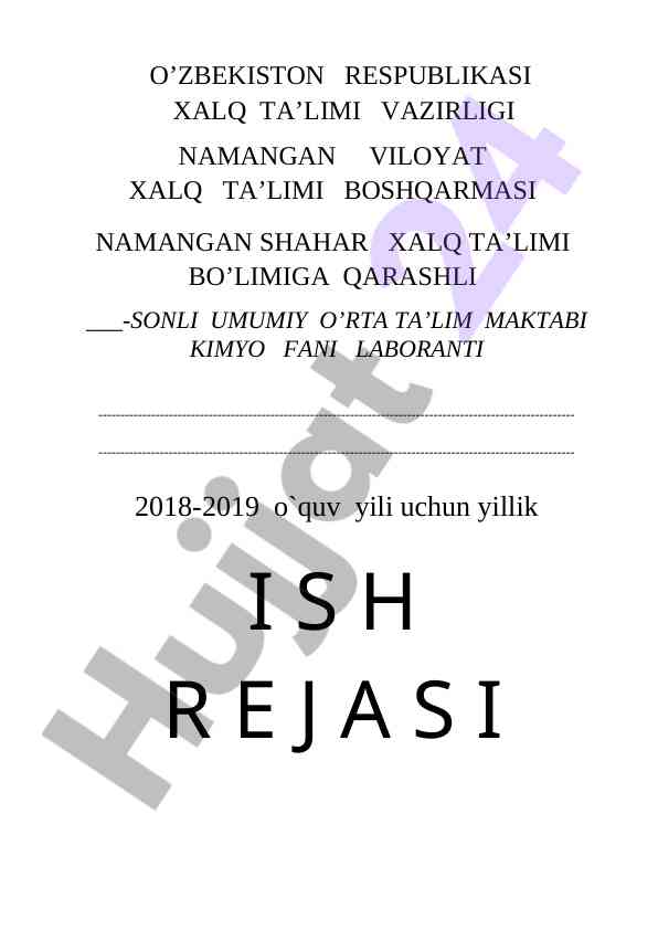 Kimyo fani yillik ish rejasi o’quv yili 2018-2019