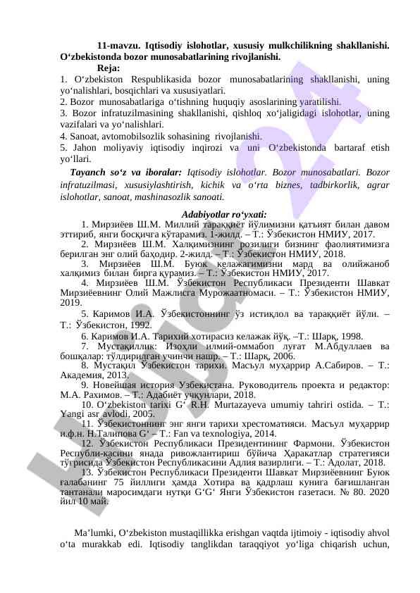 Iqtisodiy islohotlar va bozor munosabatlari