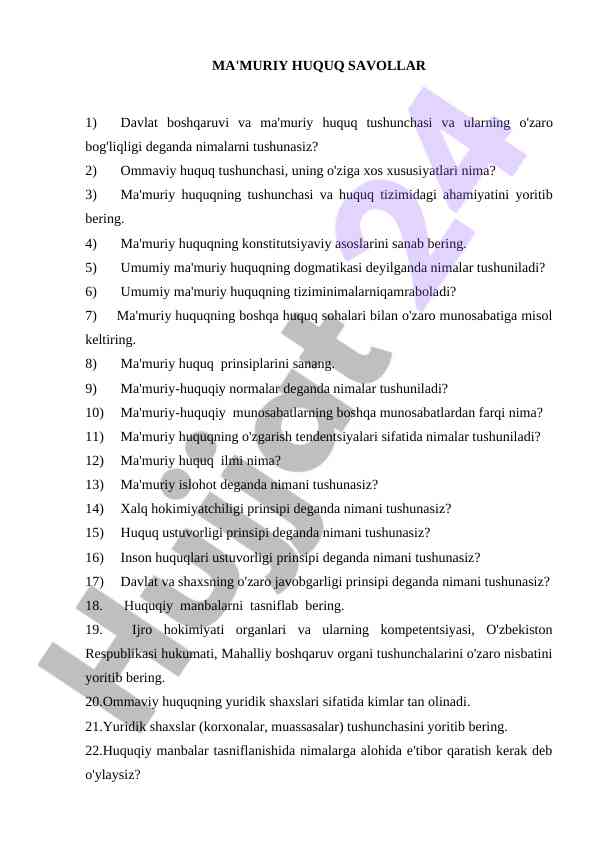 Ma'muriy huquq tushunchalari va prensiplari