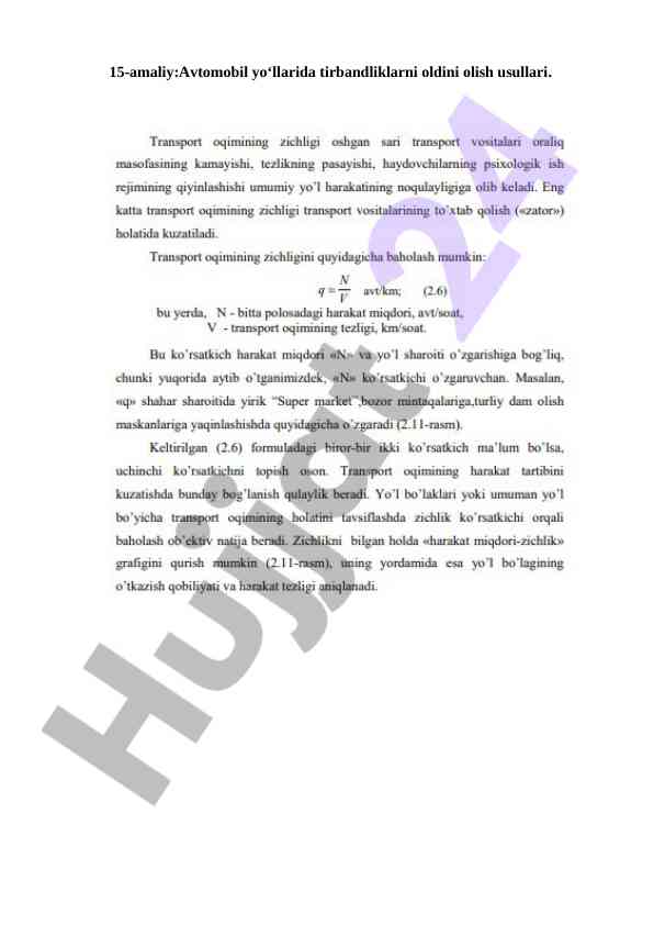 Tirbandliklarni oldini olish usullari avtomobil yo‘llarida