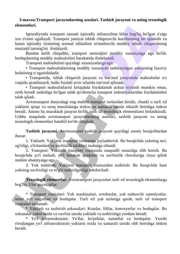 Transport jarayonlarning asoslari va tashish