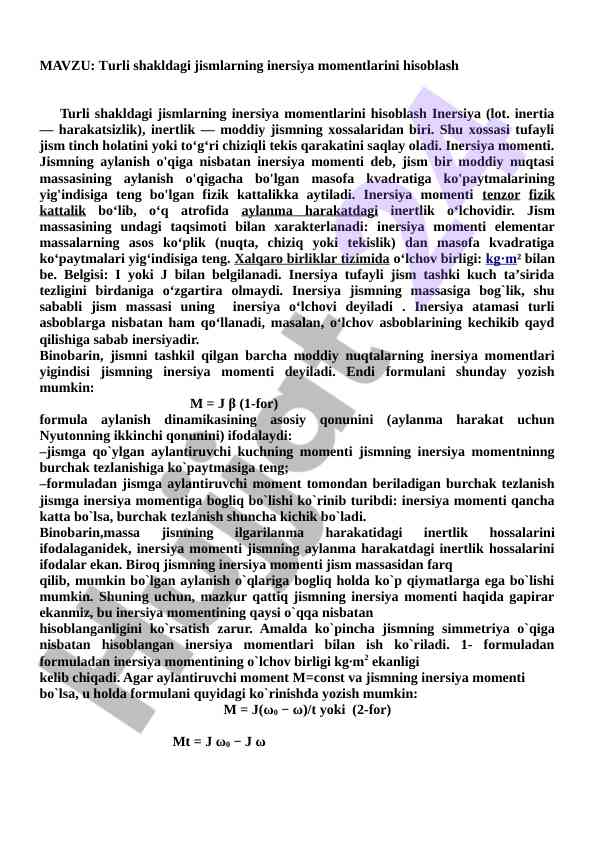 Inersiya momentlarini hisoblash usullari