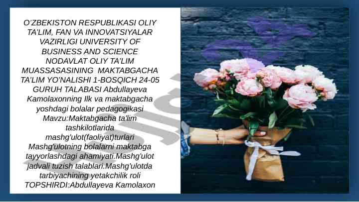Maktabgacha ta'limda mashg'ulot turlari va ahamiyati