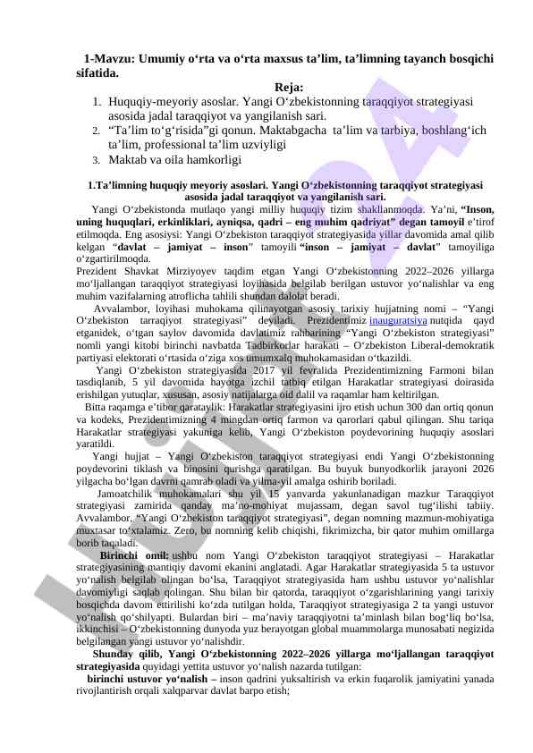 Ta’limning tayanch bosqichi sifatida huquqiy asoslar