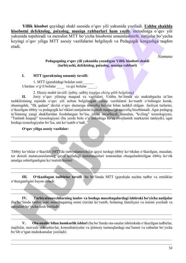 Yillik hisobot shakli: maktabgacha taʼlim tashkilotlari