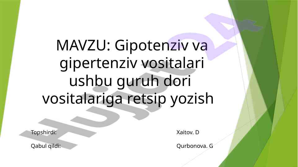 Gipotenziv va gipertenziv dori vositalari tahlili