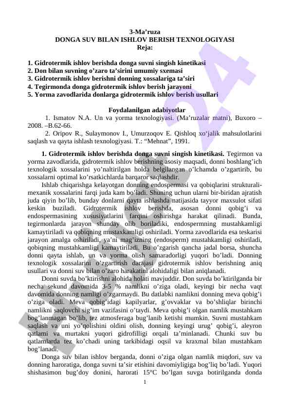 Gidrotermik ishlov berish texnologiyasi mavzusi