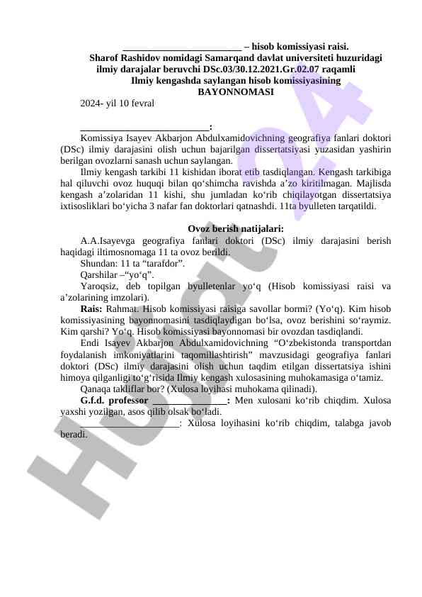 Dissertatsiya Ovoz Berish Natijalari