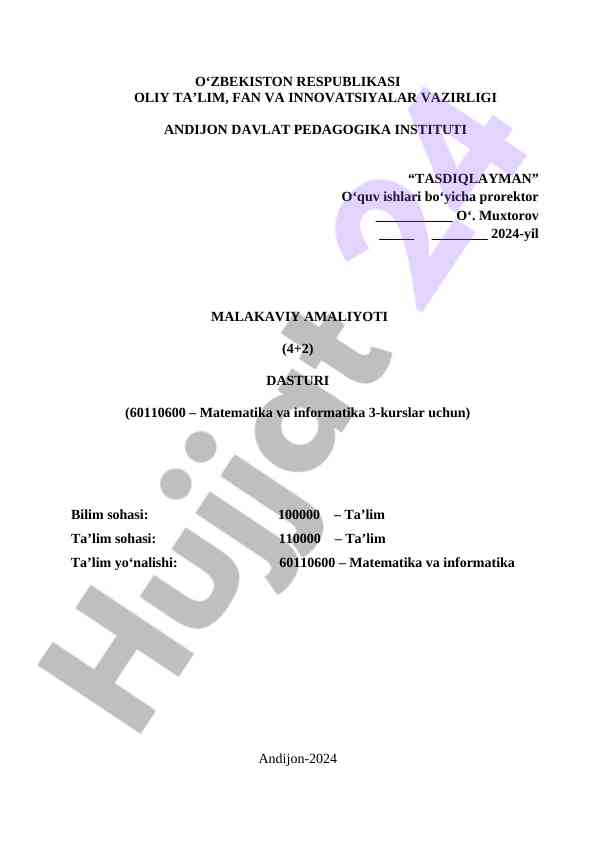 Malakaviy amaliyot dasturi matematika va informatika