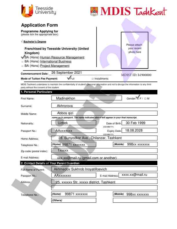 Application process for bachelor degree program