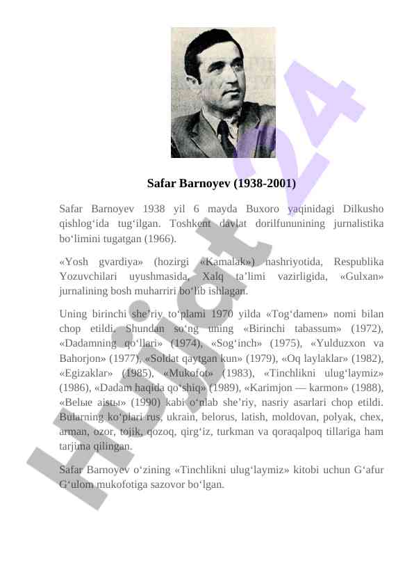 Safar barnoyev: hayoti va ijodi tarixi