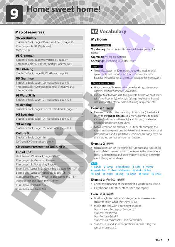 Unit 9 vocabulary and grammar overview for students