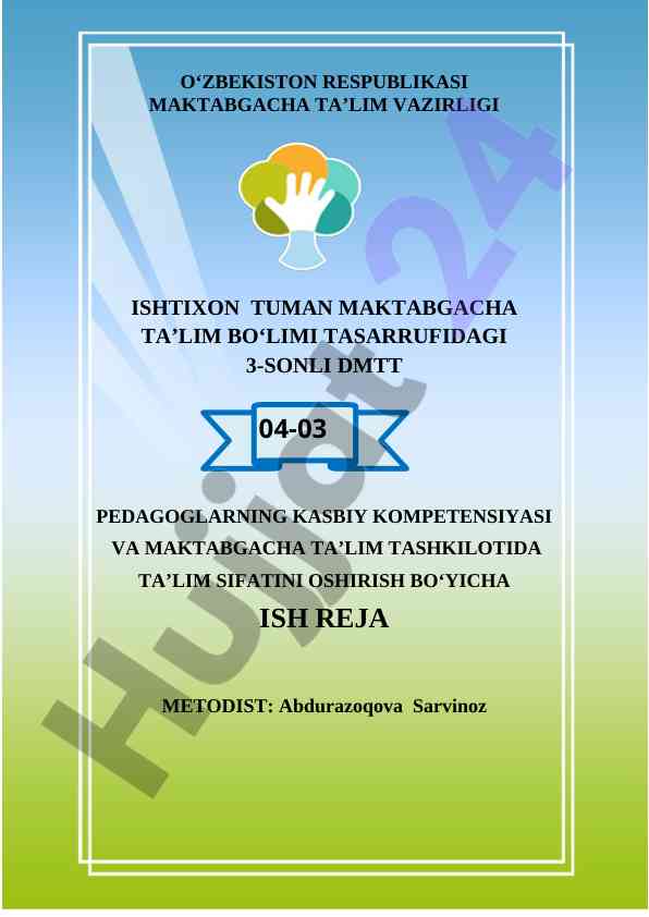 Maktabgacha ta’lim vaziri ish rejasi asoslari
