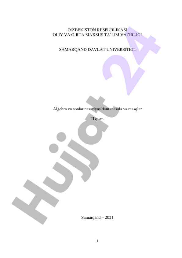 Algebra va sonlar nazariyasi masala va mashqlar ii qism