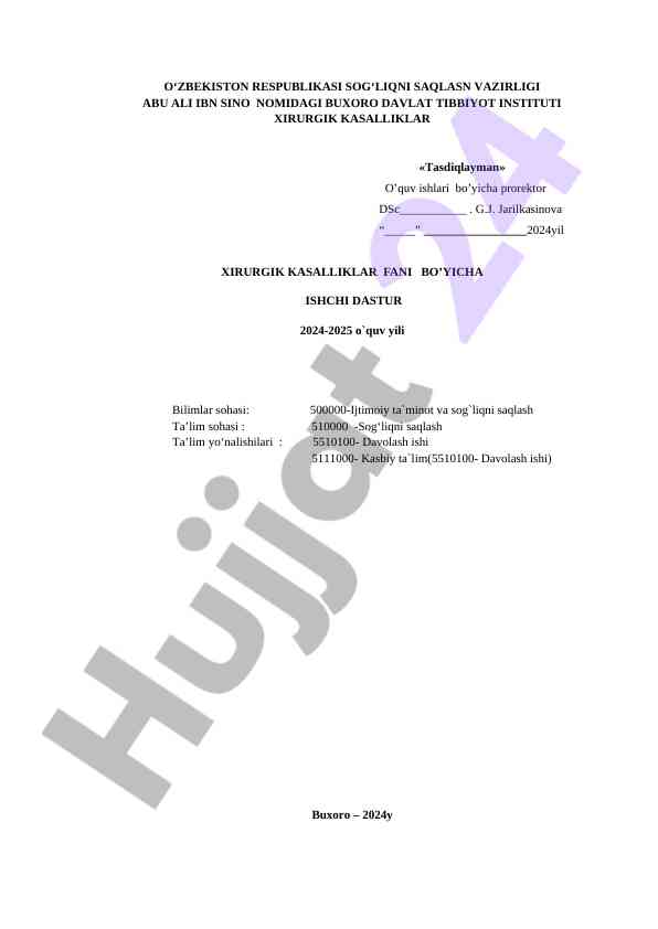 Xirurgik kasalliklar fani bo‘yicha ishchi dastur 2024-2025