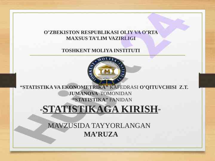 Statistikaga kirish ma'ruzasi rejasi