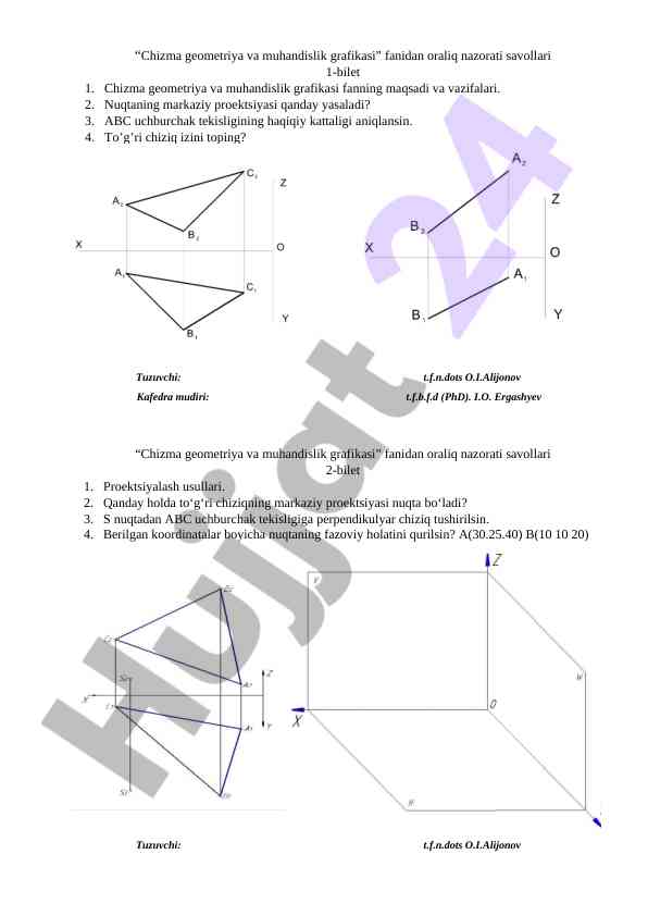 Chizma geometriya va muhandislik grafikasi savollari