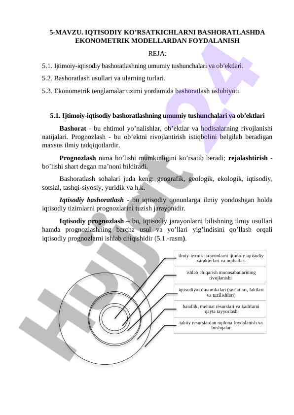 Iqtisodiy ko'rsatkichlarni bashoratlash usullari