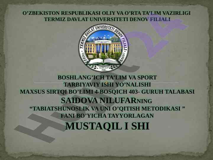 Tabiatshunoslik va uni o'qitish metodikasi