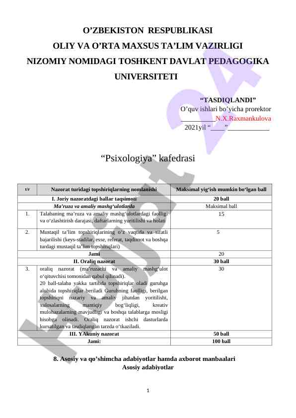 Psixologiyaga oid asboblar va adabiyotlar