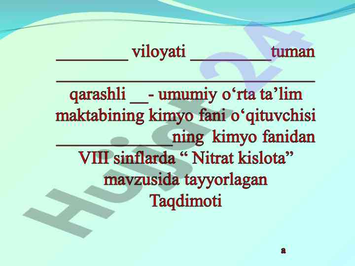 Nitrat kislota ta'limi 8-sinf dars rejasi