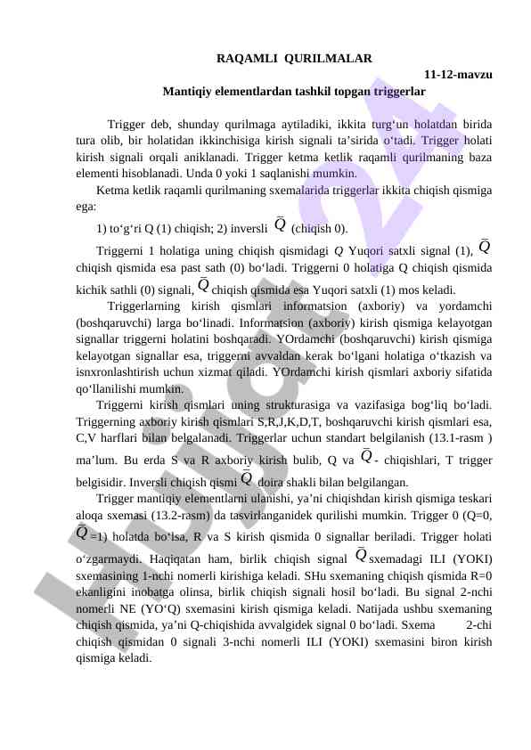 Triggerlar asoslari va funktsional tahlil