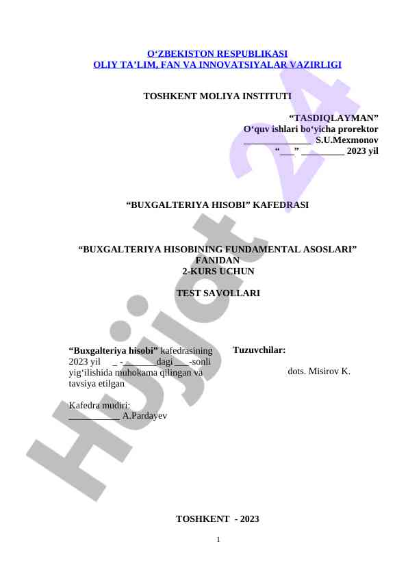 Buxgalteriya hisobining fundamental asoslari testlari